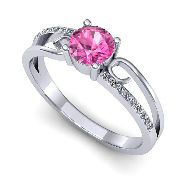 Inel de logodna din aur alb cu safir roz