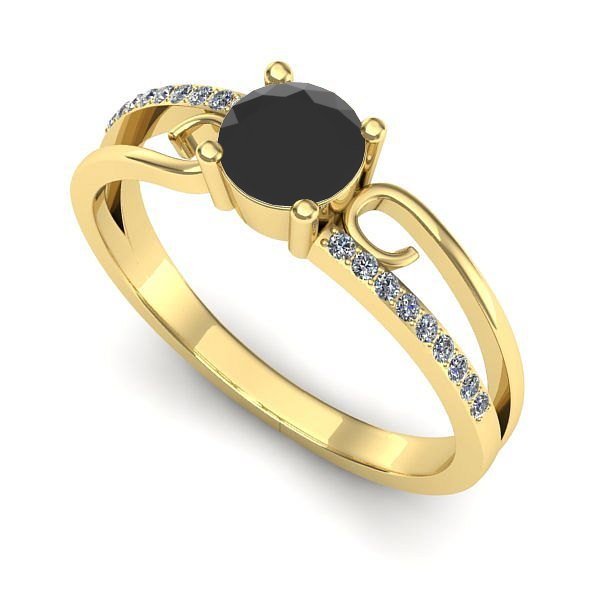 Inel logodna din aur galben cu diamant negru