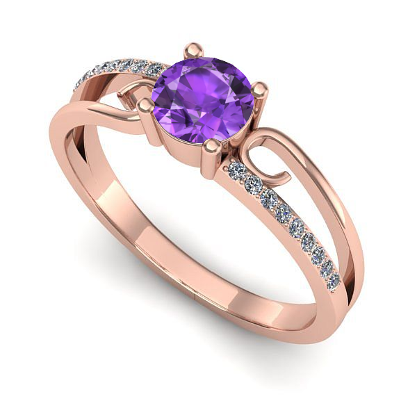 Inel logodna din aur roz cu ametist