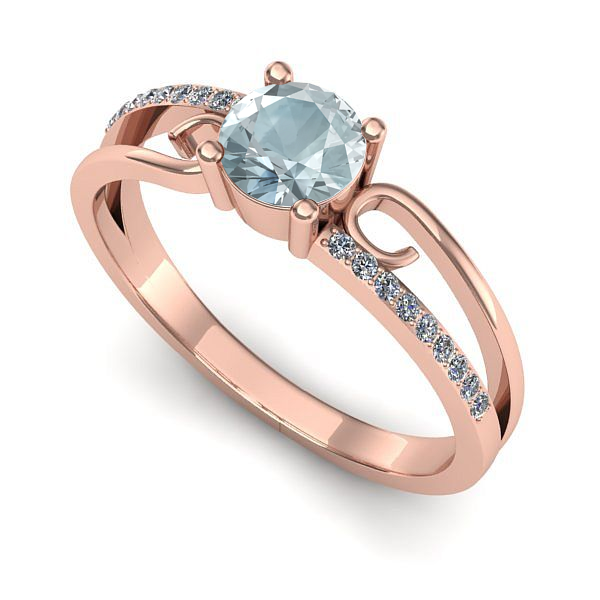 Inel din aur roz cu aquamarin