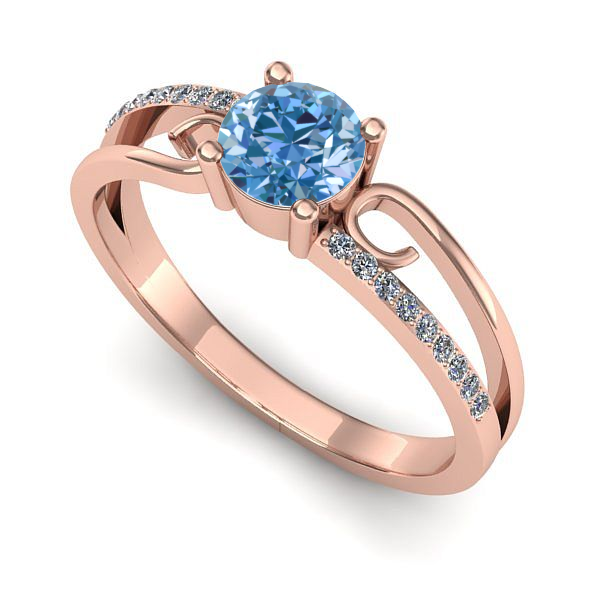 Inel logodna din aur roz cu diamant de laborator albastru