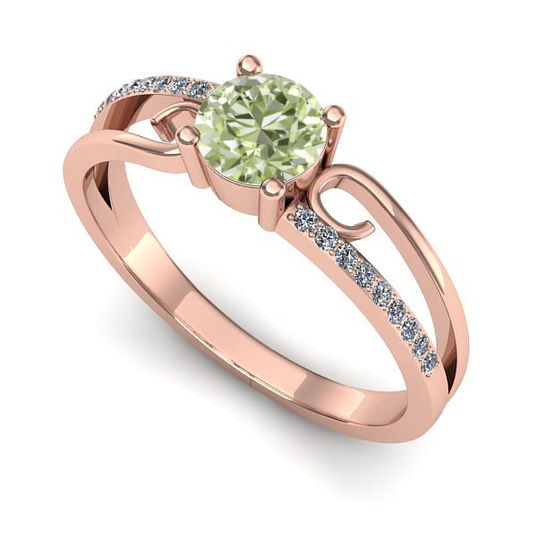 Inel logodna din aur roz cu diamant de laborator verde
