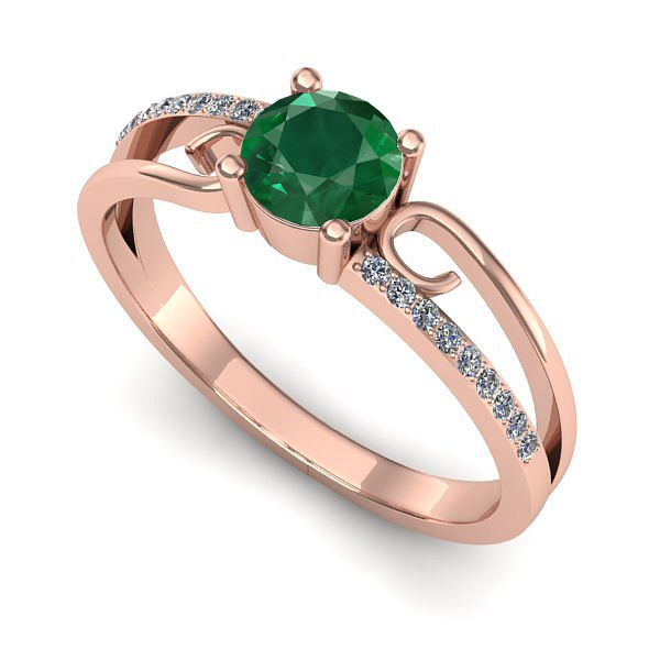 Inel de logodna din aur roz cu smarald