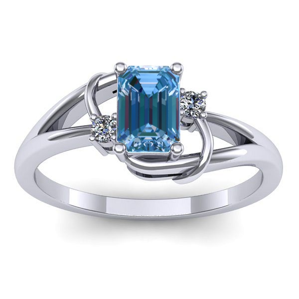Inel logodna cu diamant de laborator albastru dreptunghiular