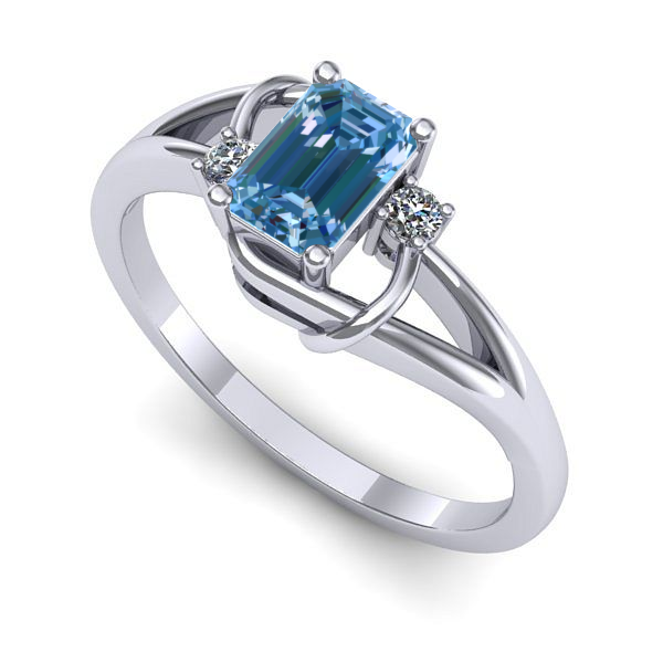 Inel de logodna din aur alb cu diamant de laborator albastru