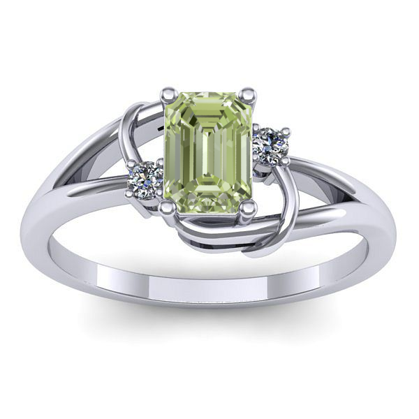 Inel de logodna cu diamant de laborator verde dreptunghiular