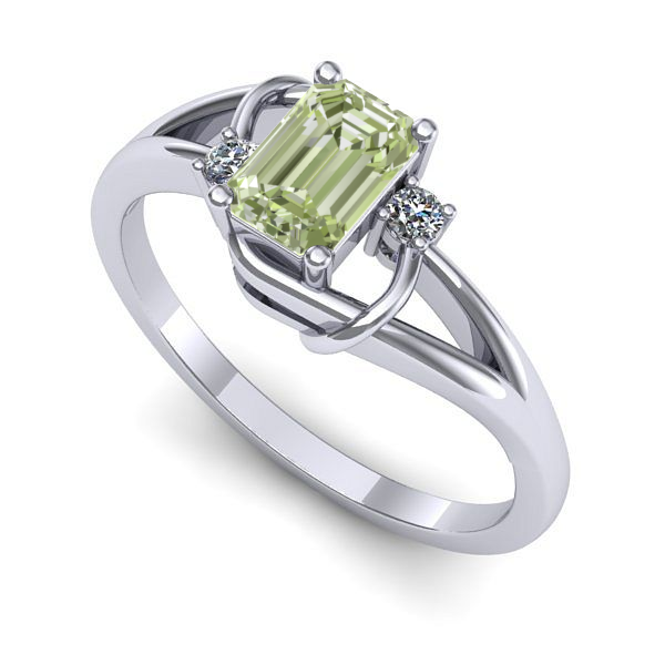 Inel de logodna din aur alb cu diamant de laborator verde