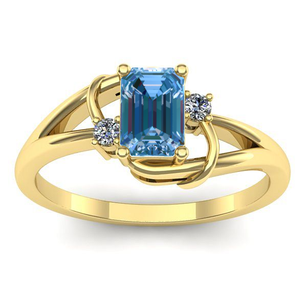 Inel cu diamant de laborator albastru dreptunghiular