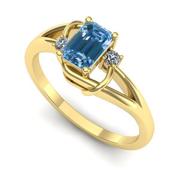 Inel logodna din aur galben cu diamant de laborator albastru