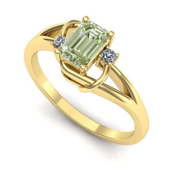 Inel logodna din aur galben cu diamant de laborator verde