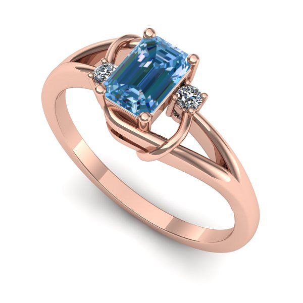Inel de logodna din aur roz cu diamant de laborator albastru