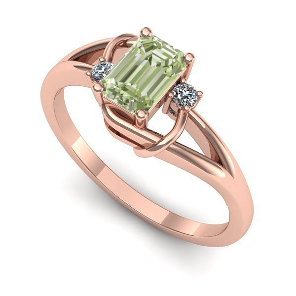 Inel logodna din aur roz cu diamant de laborator verde