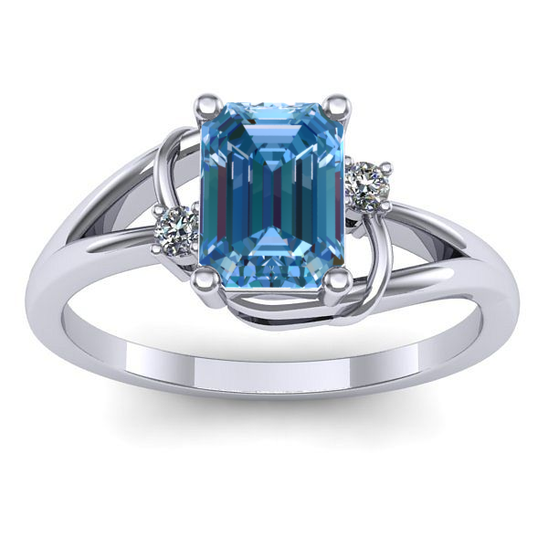 Inel de logodna cu diamant de laborator albastru dreptunghiular