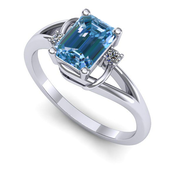 Inel din aur alb cu diamant de laborator albastru