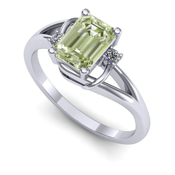 Inel de logodna din aur alb cu diamant de laborator verde