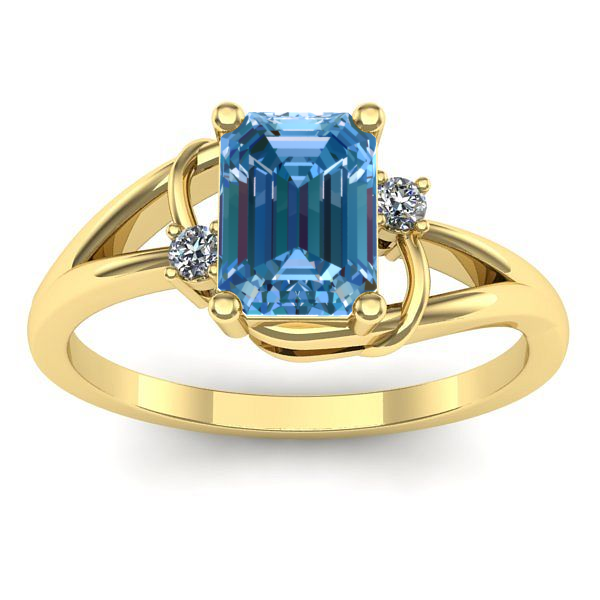 Inel logodna cu diamant de laborator albastru dreptunghiular