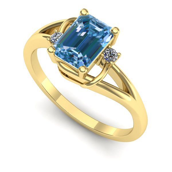 Inel din aur galben cu diamant de laborator albastru