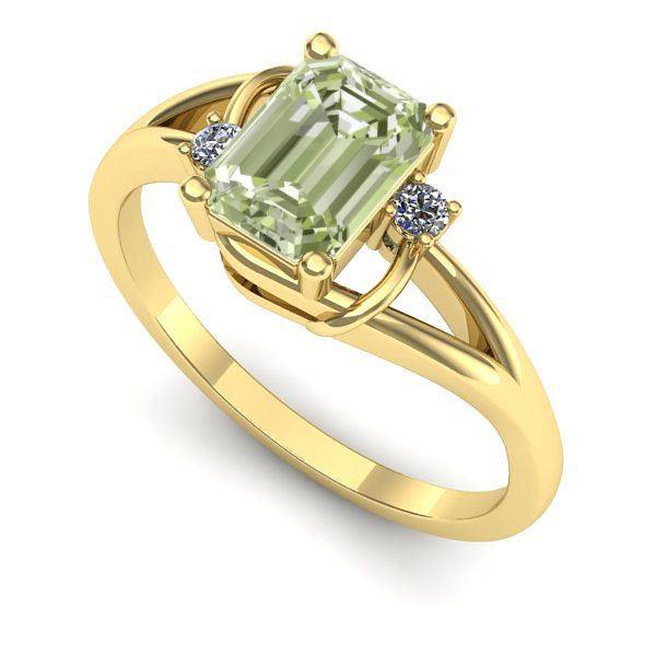 Inel logodna din aur galben cu diamant de laborator verde