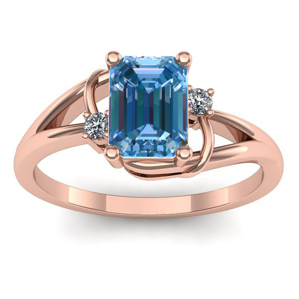 Inel cu diamant de laborator albastru dreptunghiular