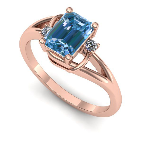 Inel din aur roz cu diamant de laborator albastru