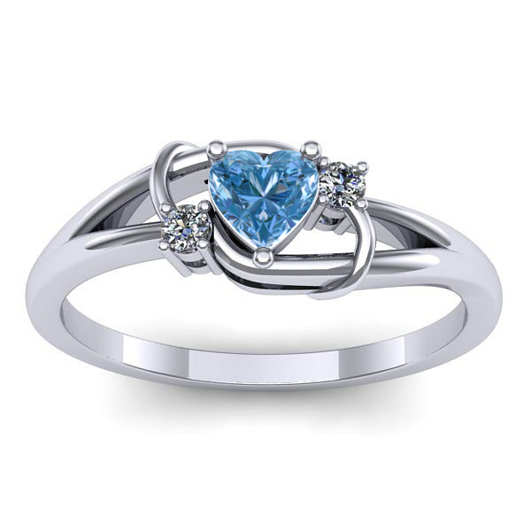 Inel logodna cu diamant de laborator albastru inima