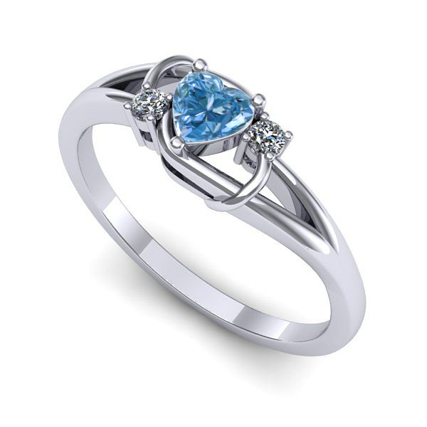 Inel logodna din aur alb cu diamant de laborator albastru