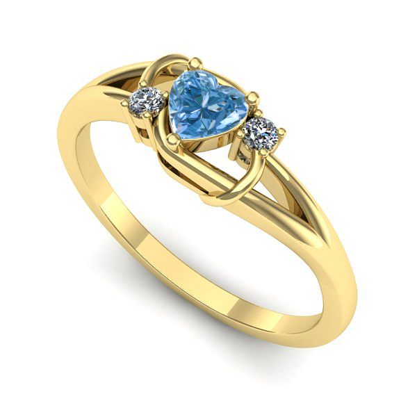 Inel de logodna din aur galben cu diamant de laborator albastru