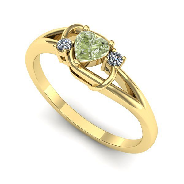 Inel logodna din aur galben cu diamant de laborator verde