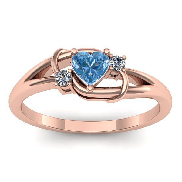 Inel cu diamant de laborator albastru inima