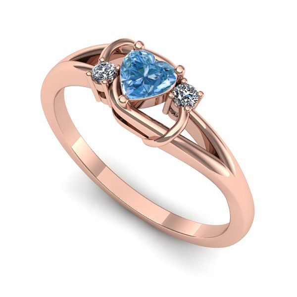Inel logodna din aur roz cu diamant de laborator albastru