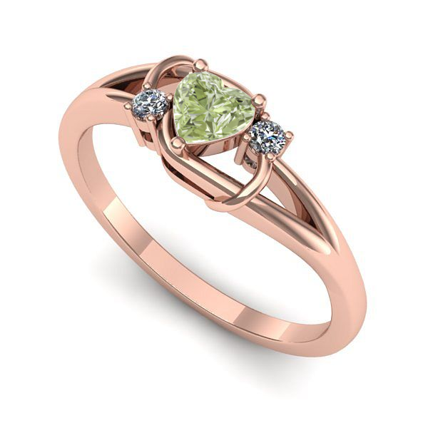 Inel de logodna din aur roz cu diamant de laborator verde