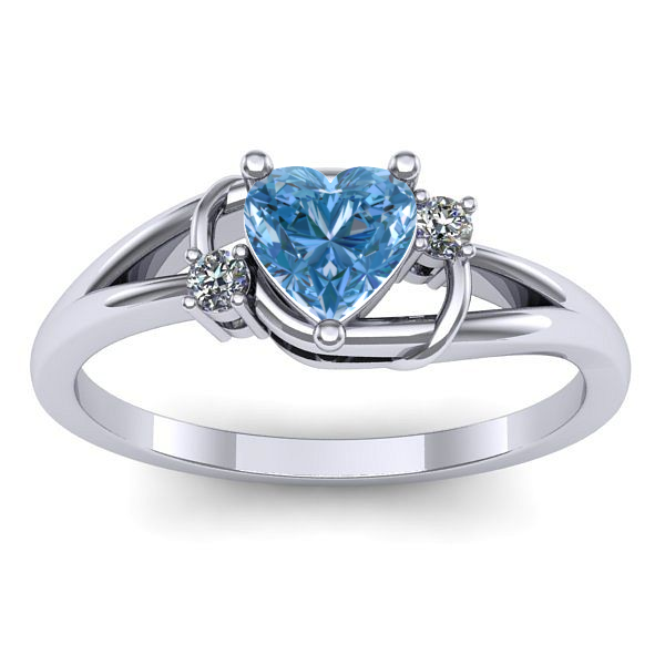 Inel de logodna cu diamant de laborator albastru inima