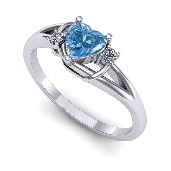 Inel logodna din aur alb cu diamant de laborator albastru