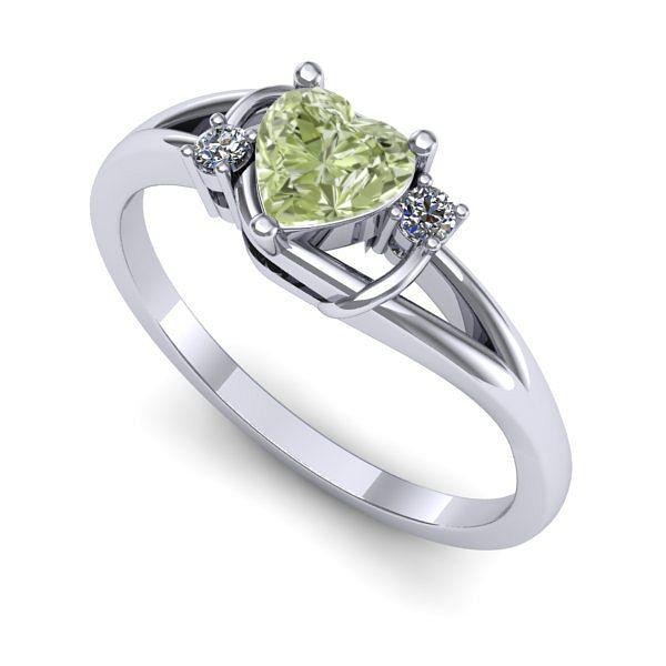 Inel logodna din aur alb cu diamant de laborator verde