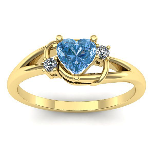 Inel cu diamant de laborator albastru inima