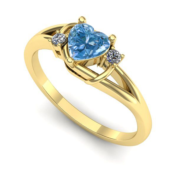 Inel logodna din aur galben cu diamant de laborator albastru