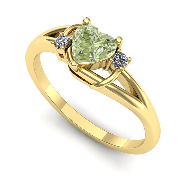 Inel logodna din aur galben cu diamant de laborator verde