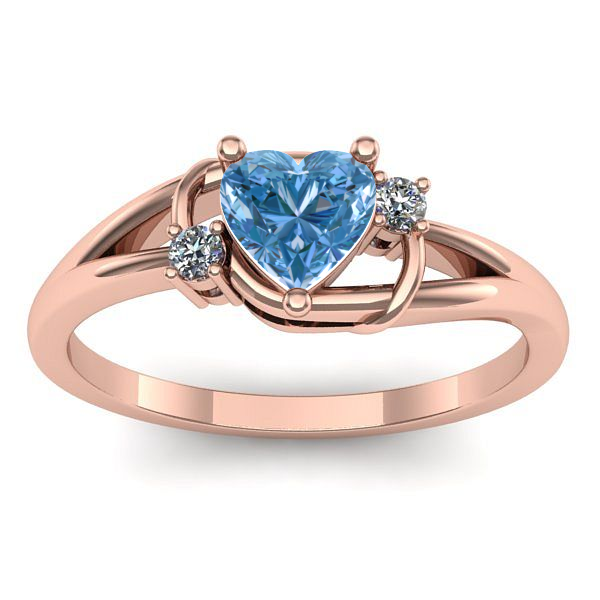 Inel cu diamant de laborator albastru inima