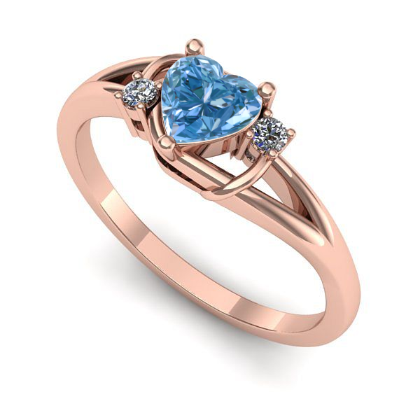 Inel din aur roz cu diamant de laborator albastru