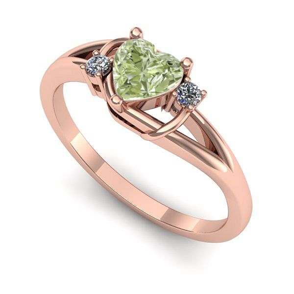 Inel din aur roz cu diamant de laborator verde