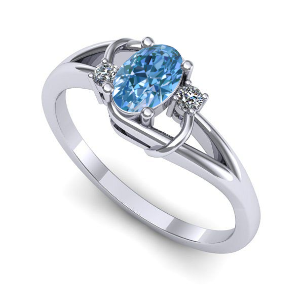 Inel logodna din aur alb cu diamant de laborator albastru