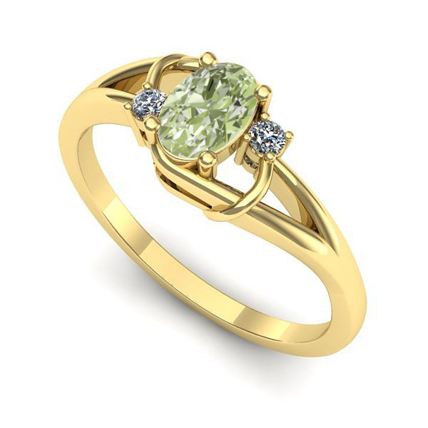 Inel logodna din aur galben cu diamant de laborator verde