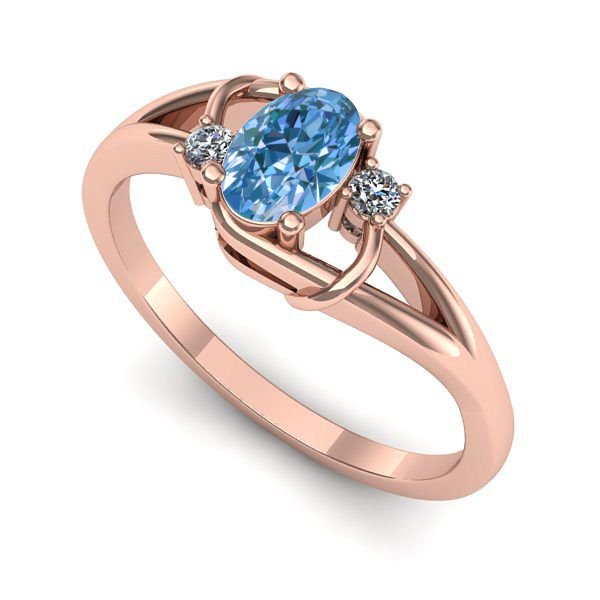 Inel din aur roz cu diamant de laborator albastru