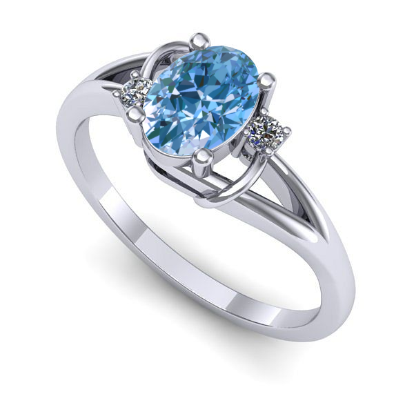Inel de logodna din aur alb cu diamant de laborator albastru