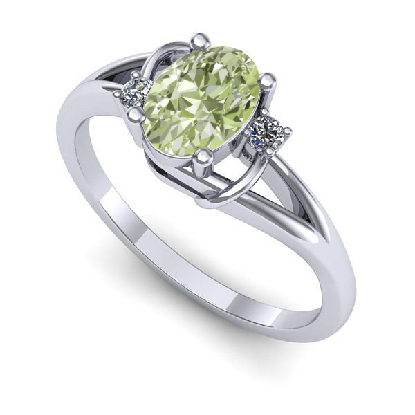 Inel din aur alb cu diamant de laborator verde