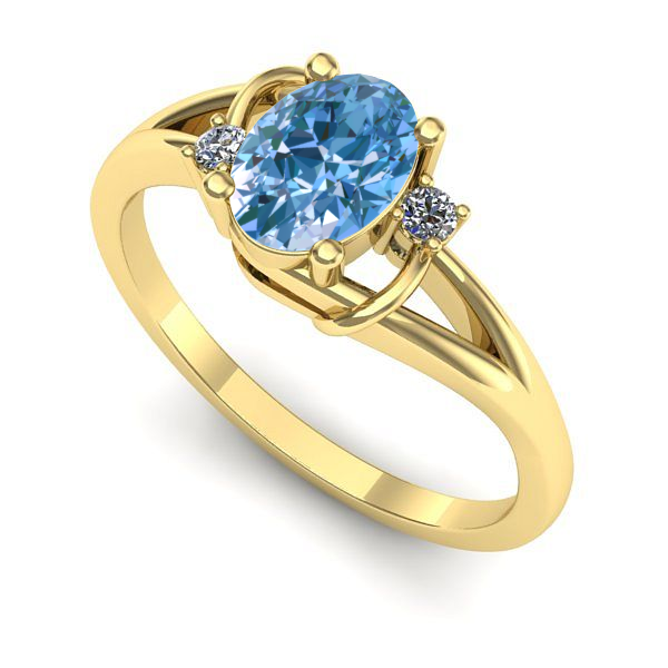 Inel din aur galben cu diamant de laborator albastru