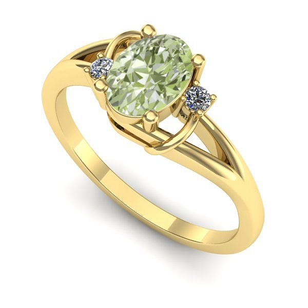 Inel logodna din aur galben cu diamant de laborator verde