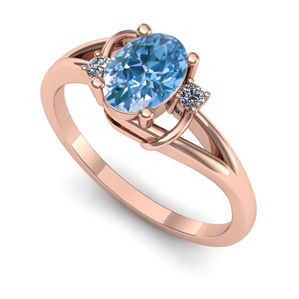 Inel logodna din aur roz cu diamant de laborator albastru