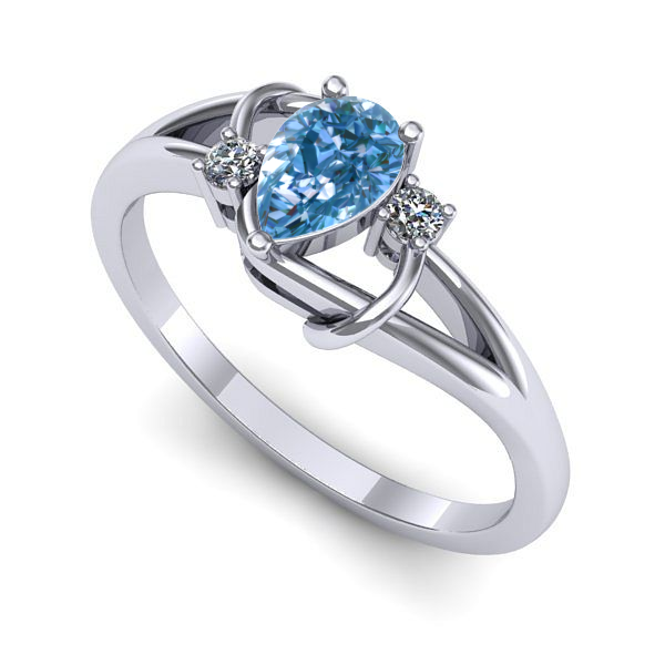 Inel din aur alb cu diamant de laborator albastru