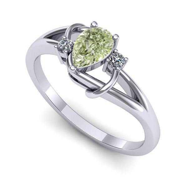 Inel din aur alb cu diamant de laborator verde